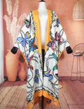 butterfly print silk kimono top for women
