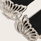 Black Elastic Belt with Butterfly Buckle design