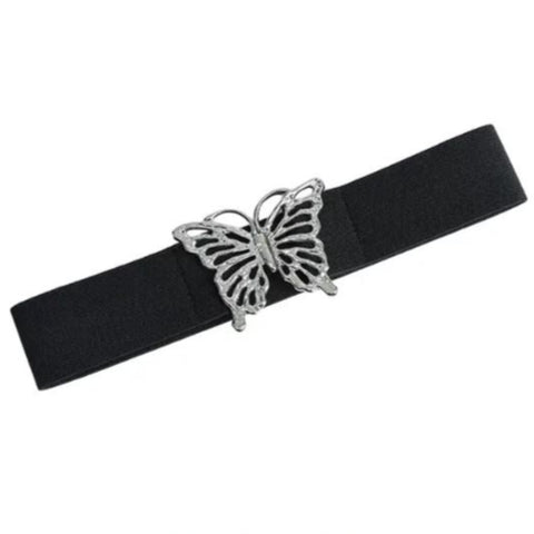 Black Elastic Belt with Butterfly Buckle