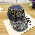 rhinestone blue butterfly cap for women