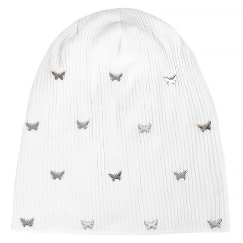 white cotton butterfly beanie hat