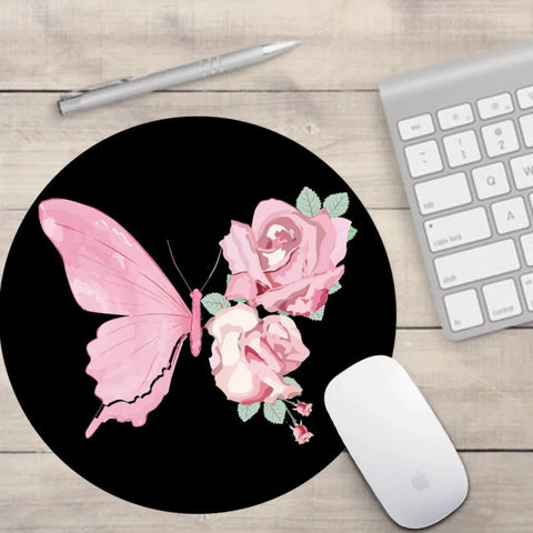 flower and pink butterfly mouse pad