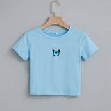 Blue Butterfly Crop Top Womens in cotton