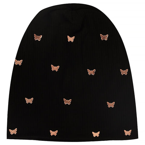 black cotton butterfly beanie hat