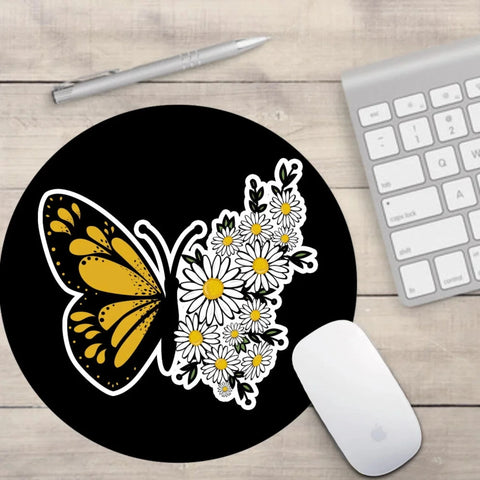 sunflower yellow butterfly mouse pad