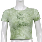 casual Green Butterfly Crop Top
