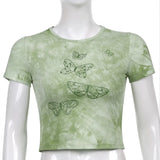 casual Green Butterfly Crop Top
