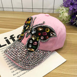 rhinestone pink butterfly cap design