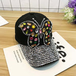 rhinestone black butterfly cap for women