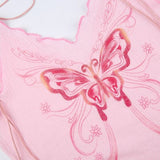 polyester Pink Butterfly Tank Top