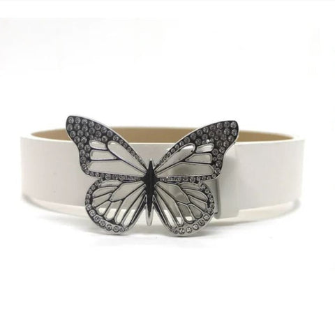 white Rhinestone Butterfly Belt Buckle