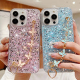 aesthetic glitter butterfly pink and blue phone case