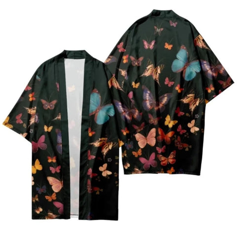 plus size butterfly print kimono
