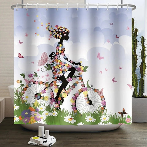 Bicycle-Shaped Butterfly Shower Curtain