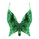 green Sparkly Butterfly Crop Top