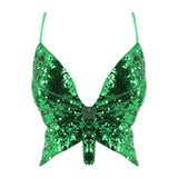 green Sparkly Butterfly Crop Top