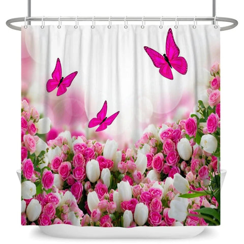 Pink Purple Butterfly Shower Curtain