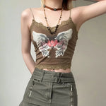 Brown Butterfly lace Tank Top