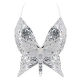 white Sparkly Butterfly Crop Top