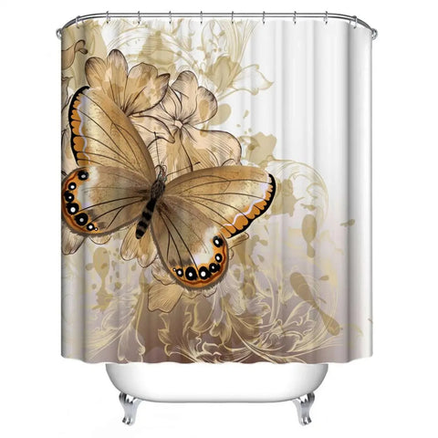 cheap Brown Butterfly Shower Curtain Set