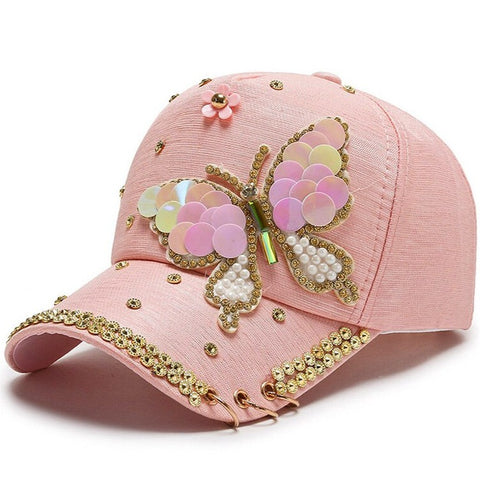 beaded pink butterfly cap
