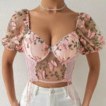 Pink Butterfly embroidered Corset Top