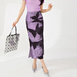 pleated slim fit purple butterfly skirt