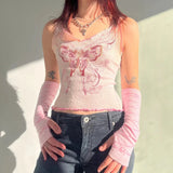 Blush Pink Butterfly spandex Crop Top Womens