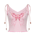 Blush Pink Butterfly cool Crop Top Womens