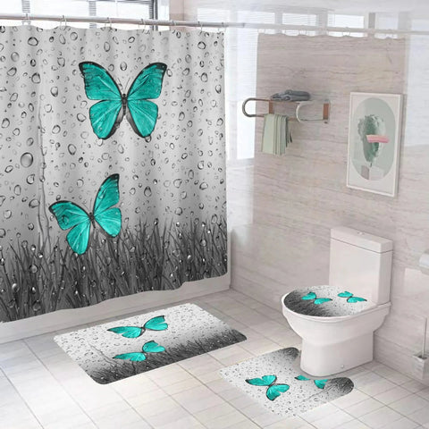 Green Butterfly Shower Curtain Set