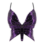 purple Sparkly Butterfly Crop Top