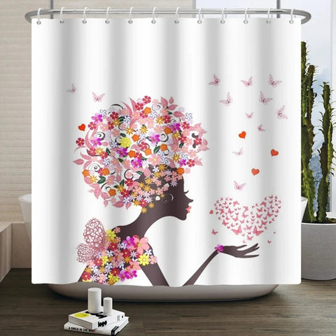 Heart-Shaped Butterfly Shower Curtain