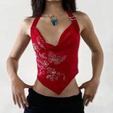 cool Red Butterfly Crop Top