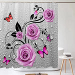 cheap Pink Butterfly Shower Curtain Set