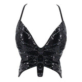 black Sparkly Butterfly Crop Top