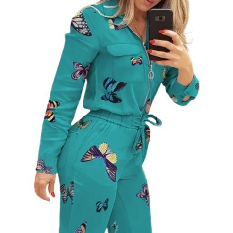 Turquoise and Teal Butterfly Jumpsuit