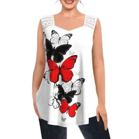 White Tank Top Butterfly Lace