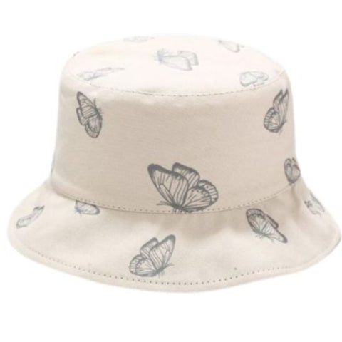 beige and grey butterfly bucket hat