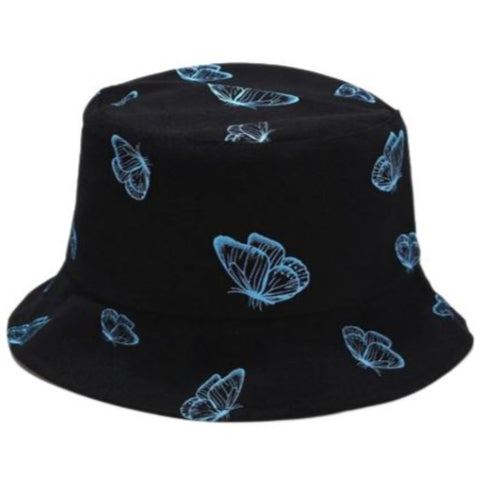 black and blue butterfly bucket hat
