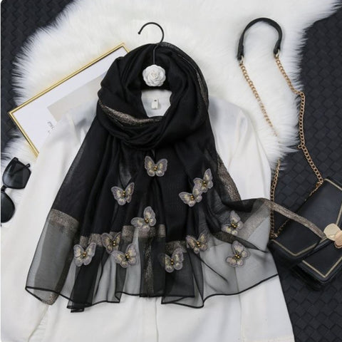 black and grey butterfly scarf