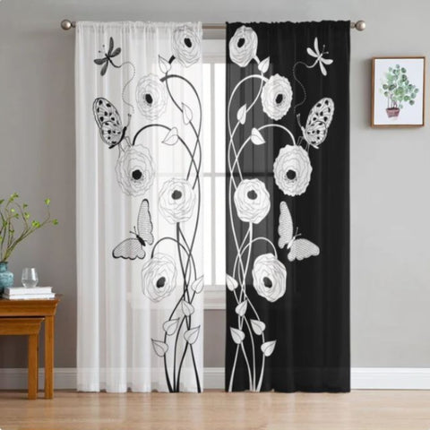 black and white butterfly curtains