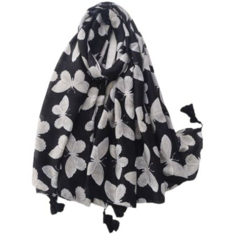 black and white butterfly scarf