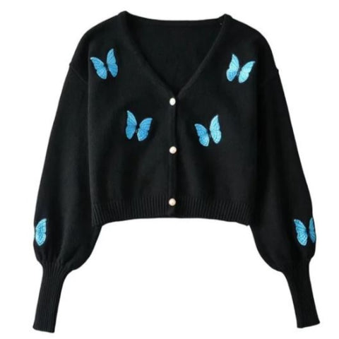 black embroidered butterfly cardigan