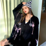 black embroidered butterfly sweater for women