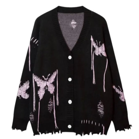 black embroidered butterfly sweater