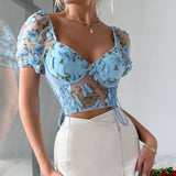 Blue Butterfly embroidered Corset Top