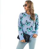 blue butterfly o-neck sweater