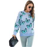 blue butterfly polyester sweater