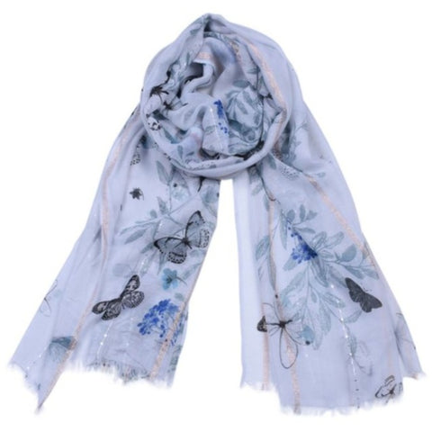 blue sequined butterfly scarf