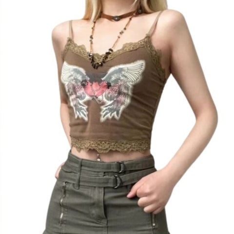 brown butterfly crop top camisole